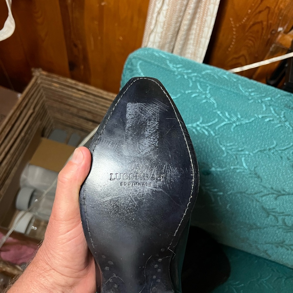 Lucchese Men's Black Leather Cowboy Boots - Picture 6 of 6